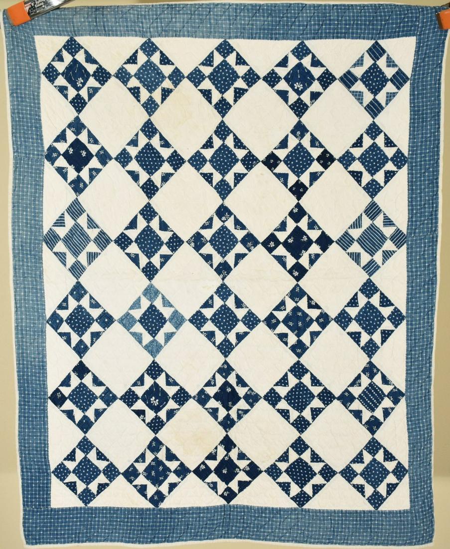 1870's Indigo Blue Stars Crib Quilt (1 of 9)
