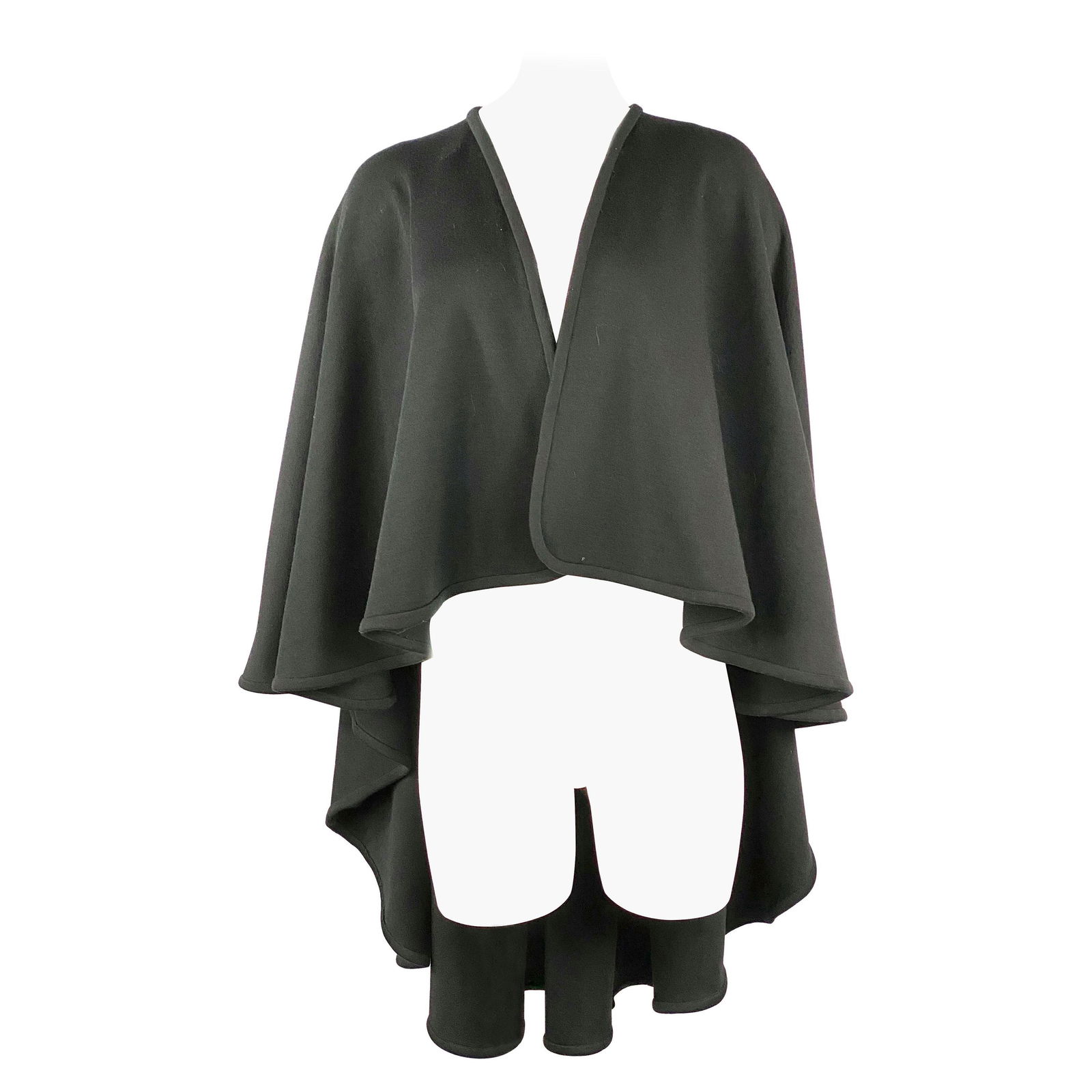 HALSTON Black Wool Poncho Cape One Size (1 of 5)
