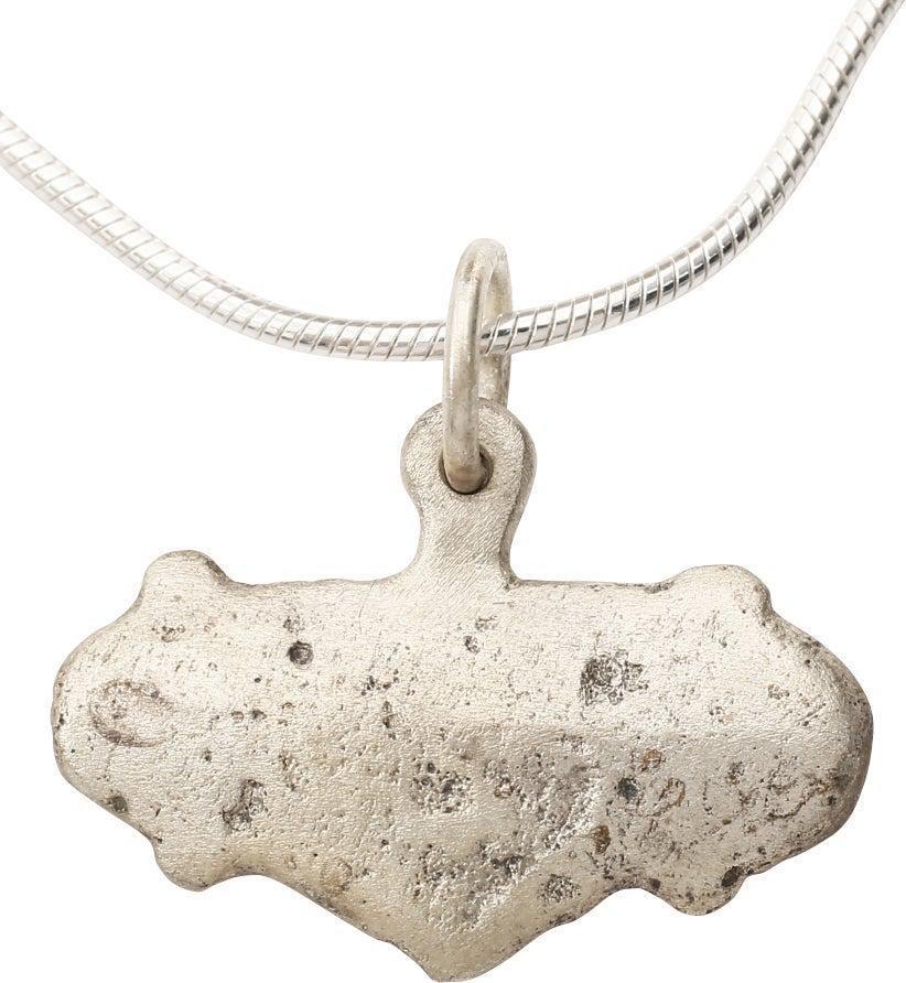VIKING HEART NECKLACE, 10TH-11TH CENTURY AD: Rare variation. Silvered bronze, over 7/8â€ width comprised of a broad heart with nubs at the quarter points. For Vikings, the heart stood for bravery, fortitude, loyalty, integrity, a