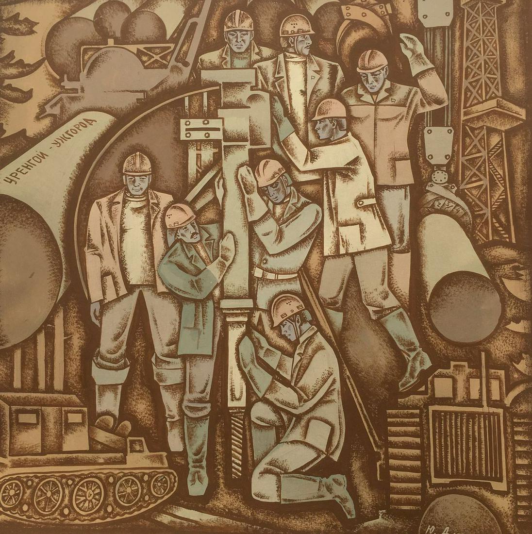 Social realism tempera painting At a construction site (1 of 9)