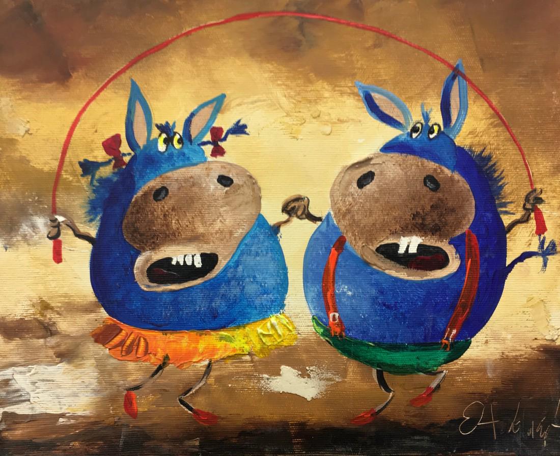 Ewa Adamczyk - Fun: Title: Ewa Adamczyk - Fun Description: Painting by Polish artist. Canvas stretched on wooden frame. Artwork is signed at front bottom right corner. Protected with varnish. Colors of the painting may s