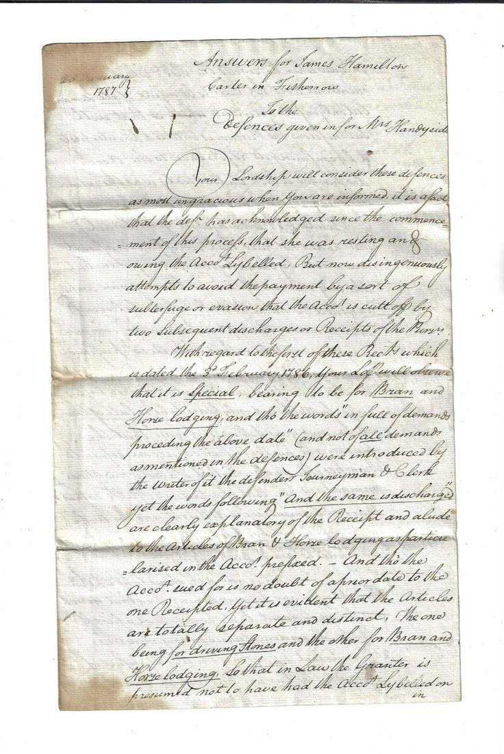 1787 Scot Manuscript Legal Opinion Signed (1 of 3)