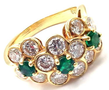 Van Cleef & Arpels 18k Yellow Gold Emerald Diamond: Van Cleef & Arpels 18k Yellow Gold Emerald Diamond Fleurette Ring Van Cleef & Arpels 18k Yellow Gold Emerald Diamond Fleurette Ring Product Description About This Piece: Metal: 18k yellow gold