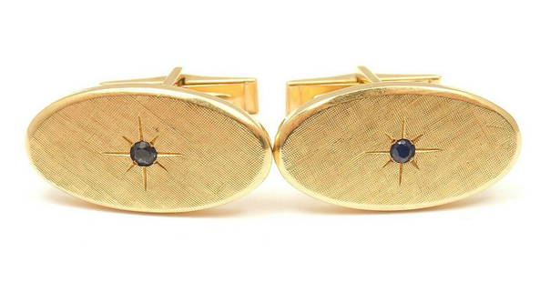 TIFFANY AND CO. 14k YELLOW GOLD TEXTURED SAPPHIRE MENS: TIFFANY AND CO. 14k YELLOW GOLD TEXTURED SAPPHIRE MENS CUFFLINKS TIFFANY AND CO. 14k YELLOW GOLD TEXTURED SAPPHIRE MENS CUFFLINKS Product Description About This Piece: About Cartier: The