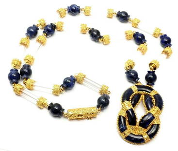 Ilias Lalaounis 18k Gold Sodalite Crystal Hercules Knot: Ilias Lalaounis 18k Gold Sodalite Crystal Hercules Knot Necklace Ilias Lalaounis 18k Gold Sodalite Crystal Hercules Knot Necklace Product Description About This Piece: About Ilias Lalaounis: