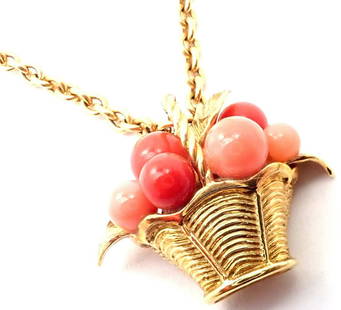 Van Cleef & Arpels 18k Gold Coral Bead Fruit Basket: Van Cleef & Arpels 18k Gold Coral Bead Fruit Basket Pendant Necklace Van Cleef & Arpels 18k Gold Coral Bead Fruit Basket Pendant Necklace Product Description About This Piece: Metal: 18k yellow