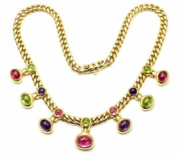 Bulgari Bvlgari 18k Yellow Gold Peridot Amethyst Pink: Bulgari Bvlgari 18k Yellow Gold Peridot Amethyst Pink Tourmaline Link Necklace Bulgari Bvlgari 18k Yellow Gold Peridot Amethyst Pink Tourmaline Link Necklace Product Description About This Piece: