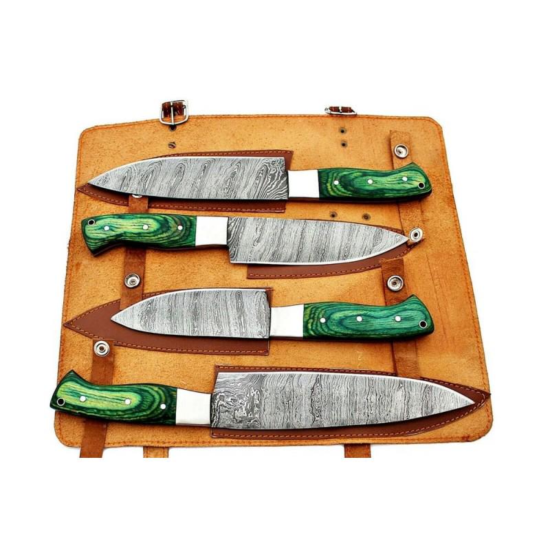 Set of 4 kitchen everyday carry damascus steel knife (1 of 8)