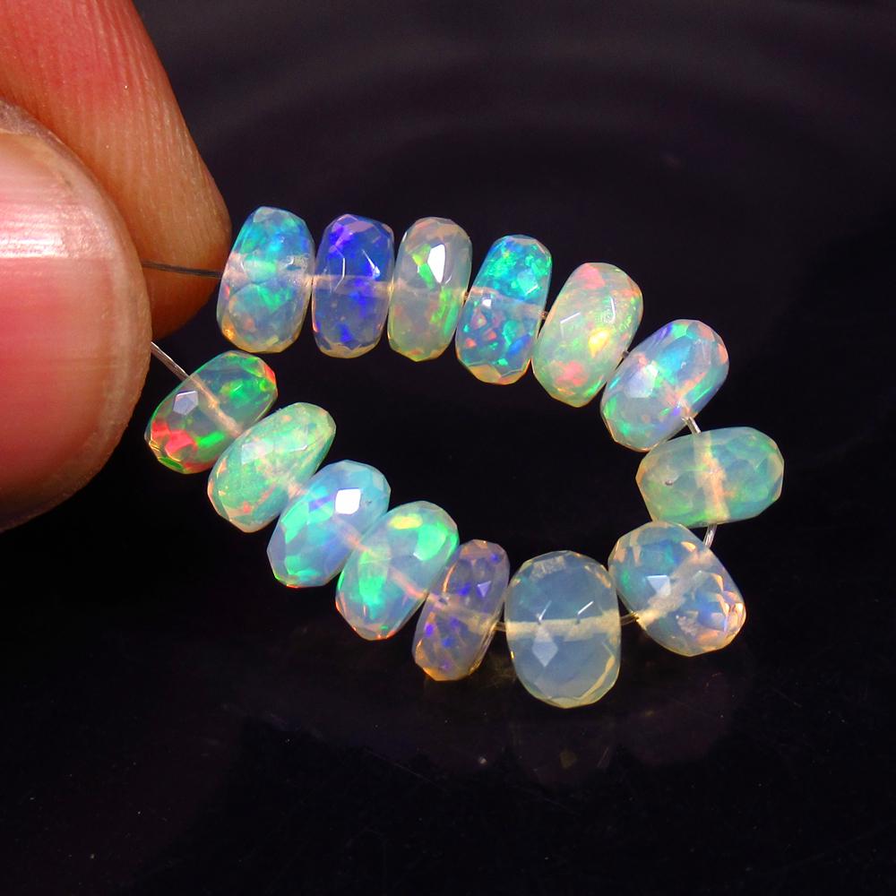 8.15 Ct Natural 14 Ethiopian Drilled Faceted Fire Opal: No Reserve! Title: 8.15 Ct Natural 14 Ethiopian Drilled Faceted Fire Opal Beads Stone Clarity: Transparent Gemstone: Natural Faceted Fire Opal Beads Carat Weight: 8.15 Dimensions: 5.80 to 6.10 mm / 14