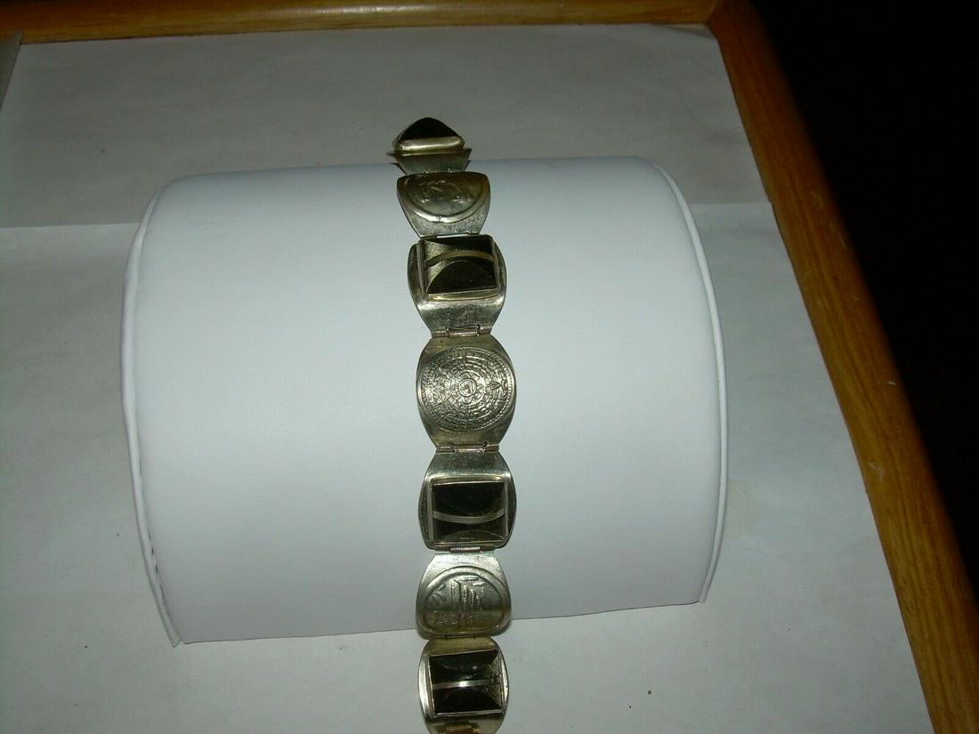 Sterling Mexican Aztec Bracelet, Sun, Pyramid, Dragon, (1 of 20)