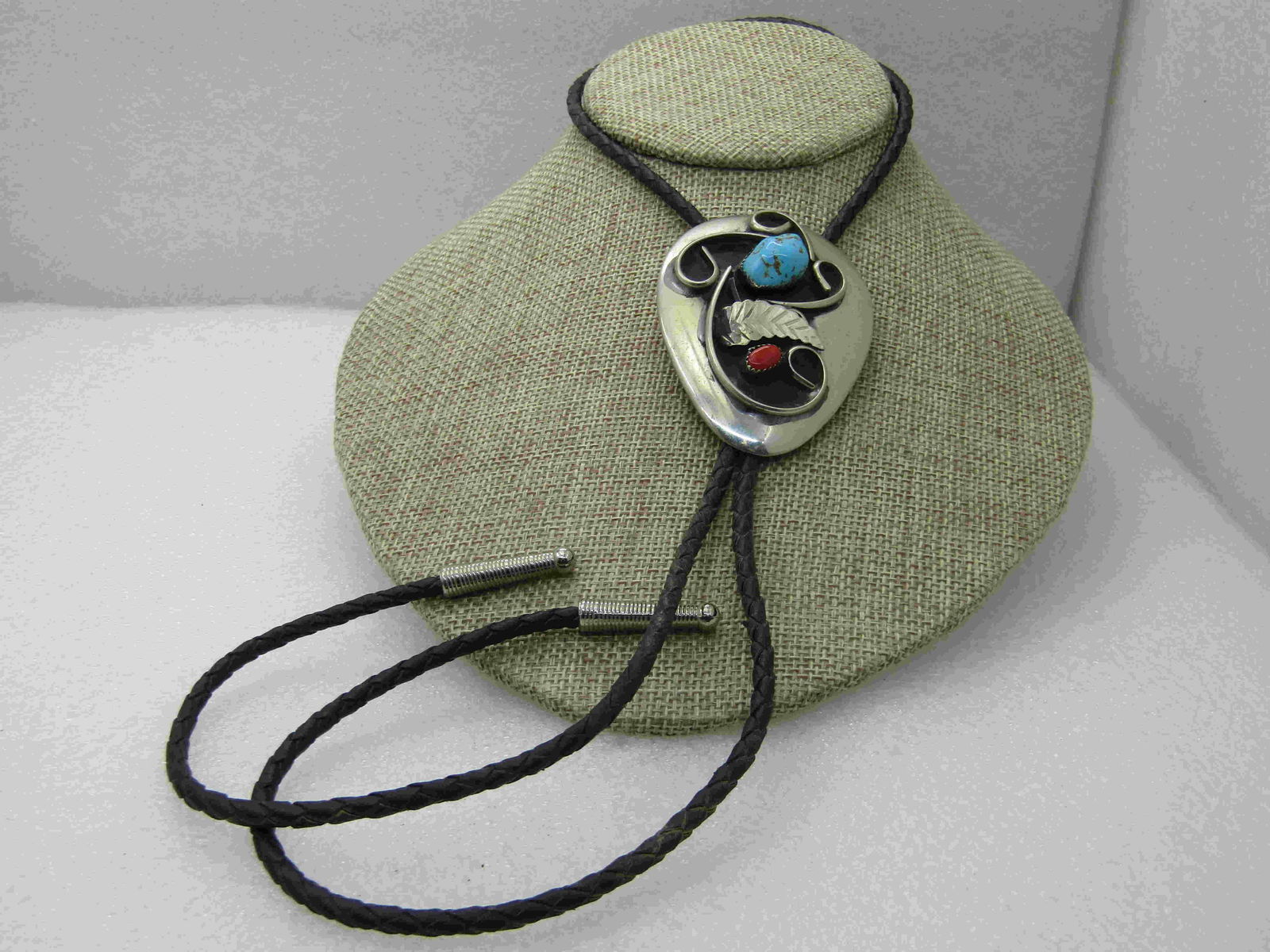 Vintage Southwestern Turquoise Coral Bolo Tie, 36", (1 of 6)