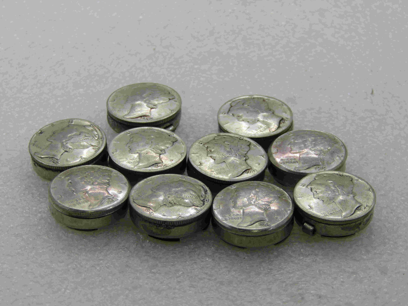 Vintage 10  Silver Mercury Dime Button Covers, 1919, (1 of 9)