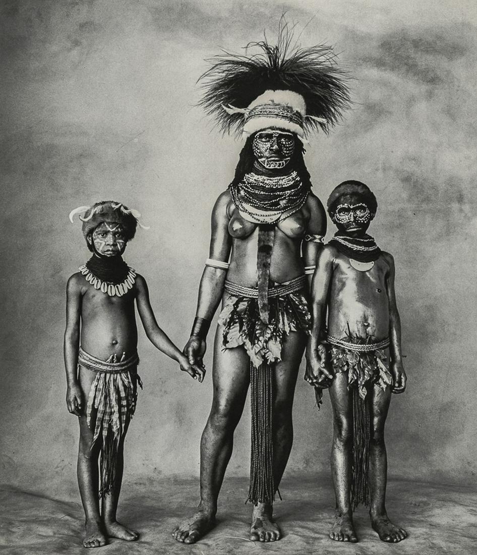 IRVING PENN - Enga Woman, Two Girls, New Guinea, 1970: Artist: Irving Penn Title: Enga Woman, Two Girls, New Guinea, 1970 Medium: Photo Litho, 1986, USA Dimensions: 7.7x8.95" Description: Heat Wax Mounted on 11x14" Conservation Board Artist Bio: Irving Pe