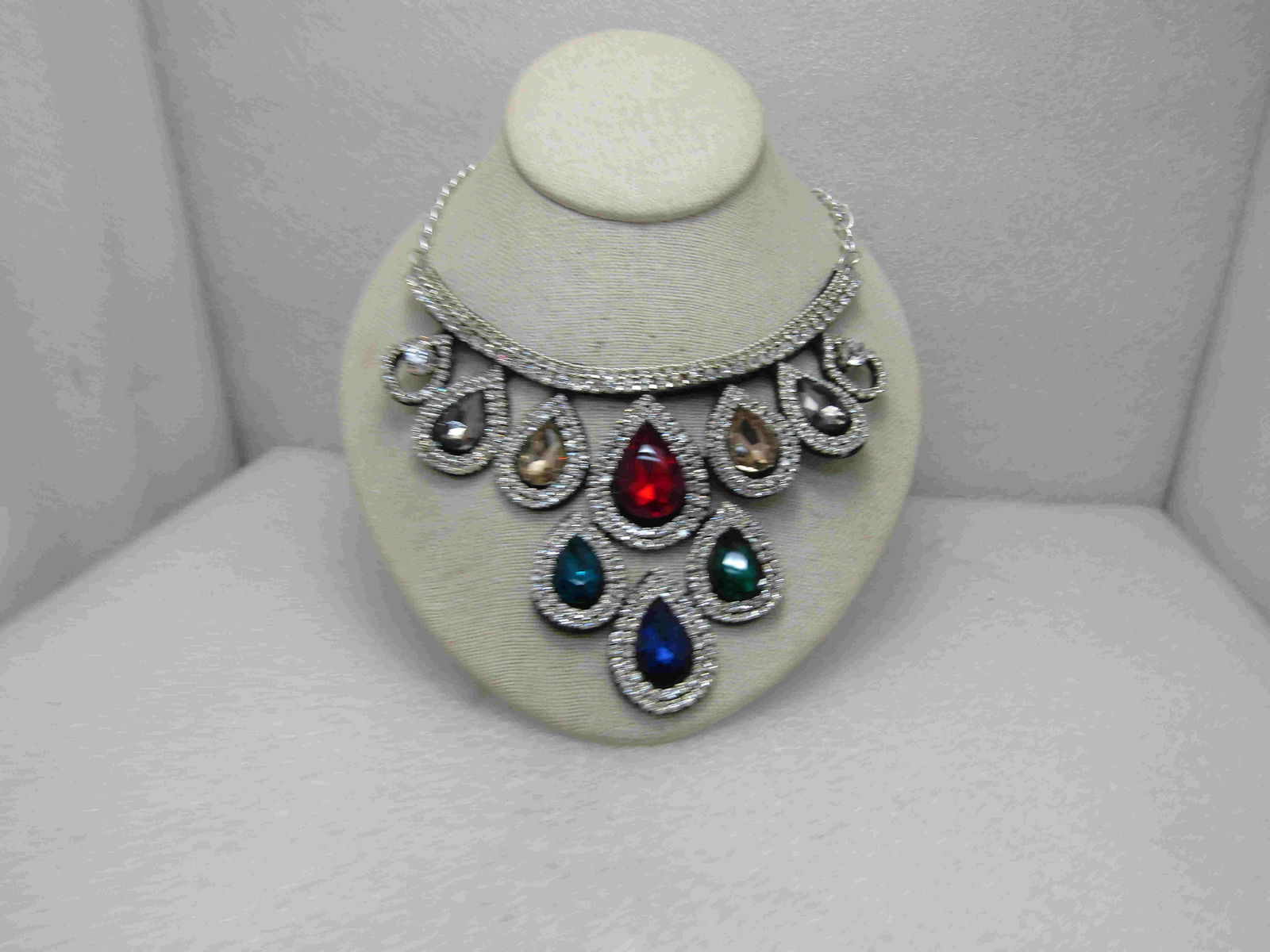 Vintage Colorful Rhinestone Bib Statement Necklace, (1 of 5)