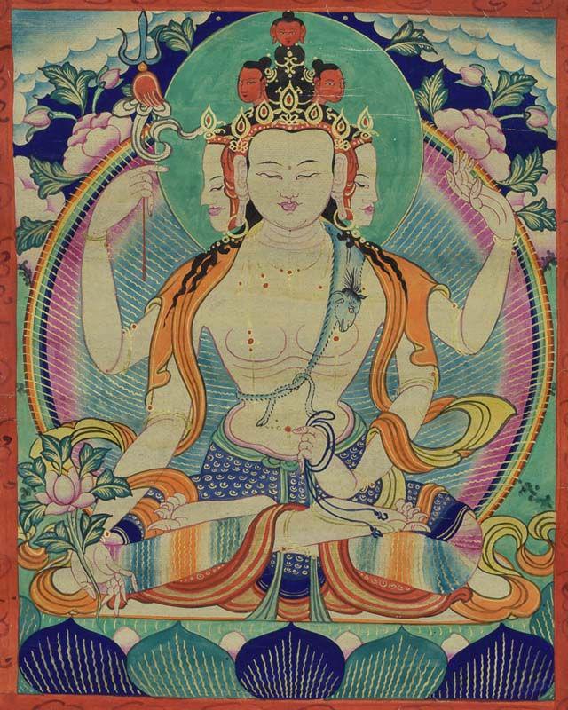 Early 19c Tibetan thangka BODHISATTVA AMOGHAPASHA (1 of 6)
