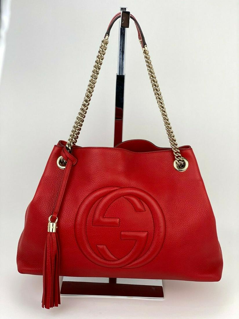 Gucci Red Medium Soho Pebbled Leather Chain Strap (1 of 20)