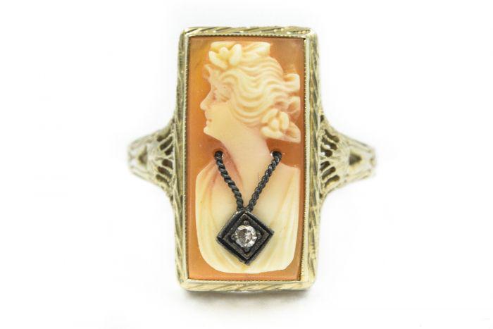 Victorian White Gold and Hardstone Cameo Ring (1 of 8)