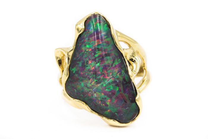Estate 1970's Yellow Gold and Black Opal Free Form Ring (1 of 7)