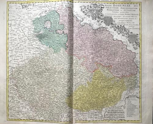 Bohemia (Czech rep) & Moravia (Slovakia) 1762 by Homann: Title: Bohemia (Czech rep) & Moravia (Slovakia) 1762 by Homann Heirs Date/Period: 1762 Materials: Copper plate engraved Size: 24 x 20 1/2" 1762, by J. B. Homann & Homann Heirs, from "Atlas Homannianus