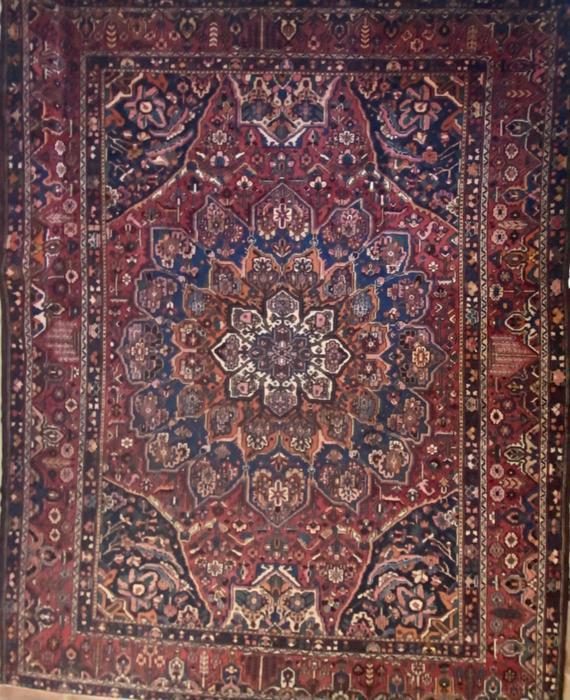 1940s Persian Bakhtiari Hand Knotted Rug, Wool, 11’ 5": Rug 1262 Bakhtiari. 100% wool pile. 11" 5" x 14' 3" Kpsi 80—100 Persian antique Reserve: $1,750.00 Shipping: Domestic: Flat-rate of $250.00 to anywhere within the contigu