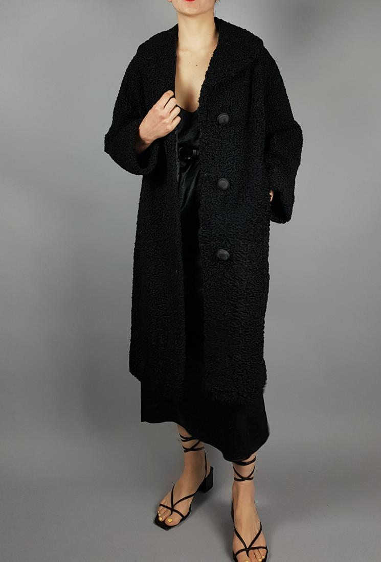 BLACK CURLY LAMB FUR COAT (1 of 9)