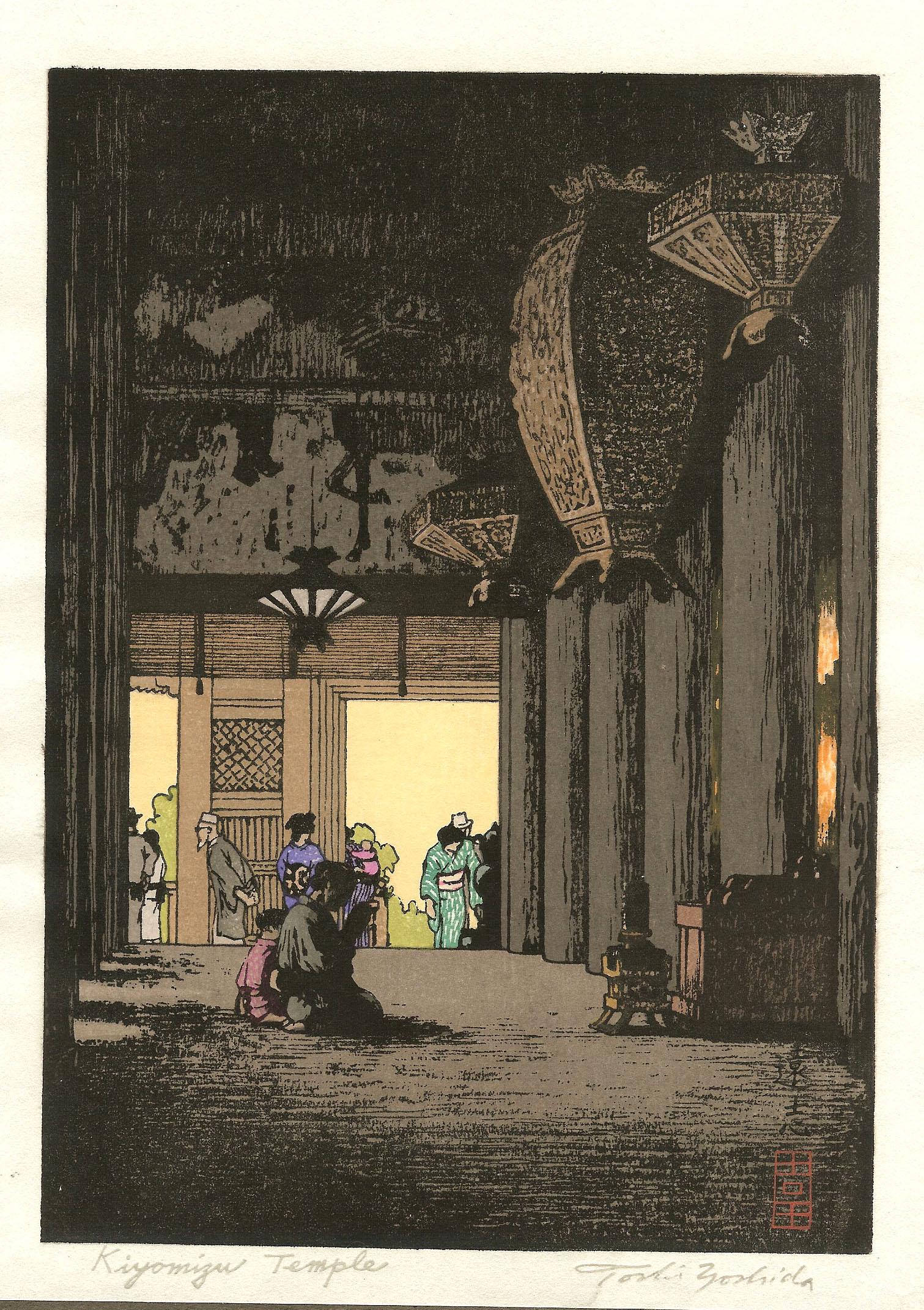 TOSHI YOSHIDA (1911 - 1995) - KIYOMIZU TEMPLE: Artist/ Title: TOSHI YOSHIDA (1911 - 1995) - KIYOMIZU TEMPLE Medium: WOODBLOCK PRINT Size/format: THE PRINT IMAGE MEASURES 6 3/4 X 9 3/4 INCHES PLUS MARGINS Reserve: $200.00 Shipping: Domestic: Flat-r