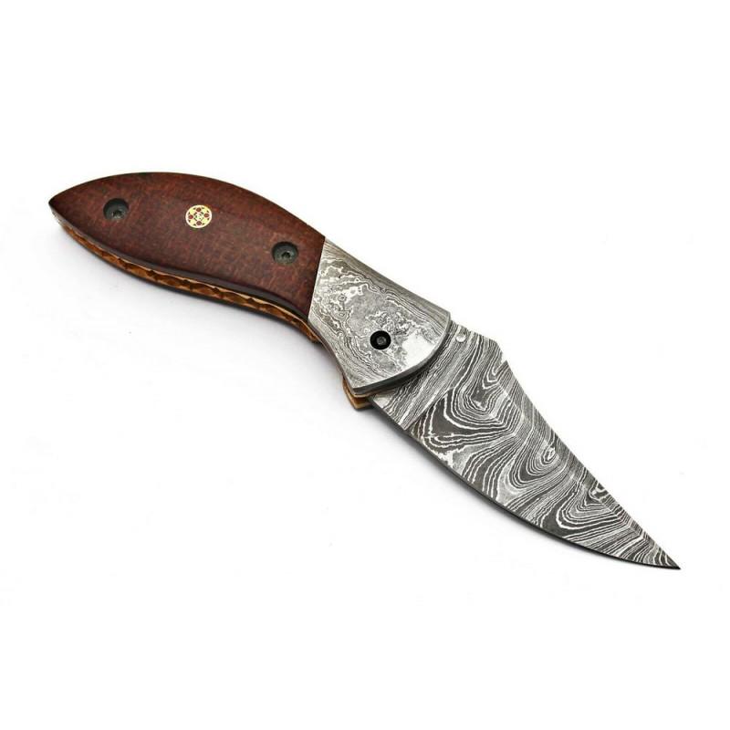 Folding camping damascus steel knife pocket micarta (1 of 5)