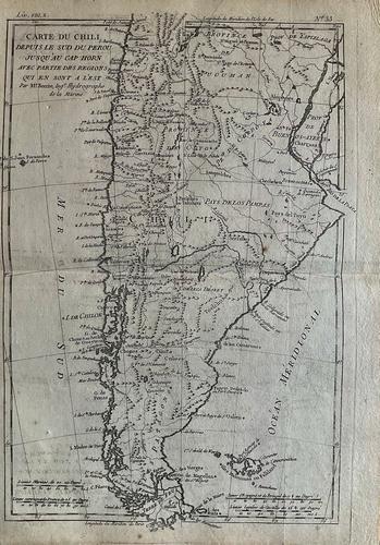Chile & Argentina By Bonne/ Raynal. 1780: Title: Chile & Argentina By Bonne/ Raynal. 1780 Date/Period: 1780 Materials: Copperplate engraved Size: 13 1/2 x 9 3/4 In detail the coast of Chile in the west to the Rio de la plata in the east, to P