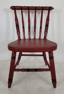 Lebanon County, Pa childs chair ca 1890: Title: Lebanon County, Pa childs chair ca 1890Provenance/Additional Info: A great painted childs chair in original red and black paint in mint condition. Great for dolls.Dimensions:17 1/4" high x 12"