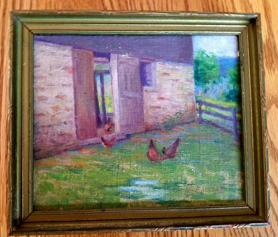 Oil painting on board William Maynard small chicken (1 of 4)