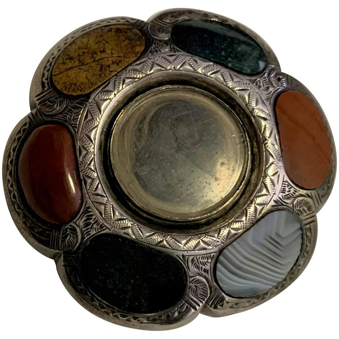 Victorian mourning hair Sterling Silver Scottish Agate (1 of 4)