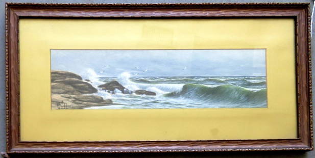 Charles Grant Davidson, NY 1865-1945. W/C Seascape: Charles Grant Davidson, NY, 1865-1945. W/C Seascape Depicting Waves Breaking at Shoreline. Signed CGD. In Very Good Condition. Circa 1910-30. Frame Size 23-5/8" X 11-1/2" Shipping: Domestic: Flat-rate