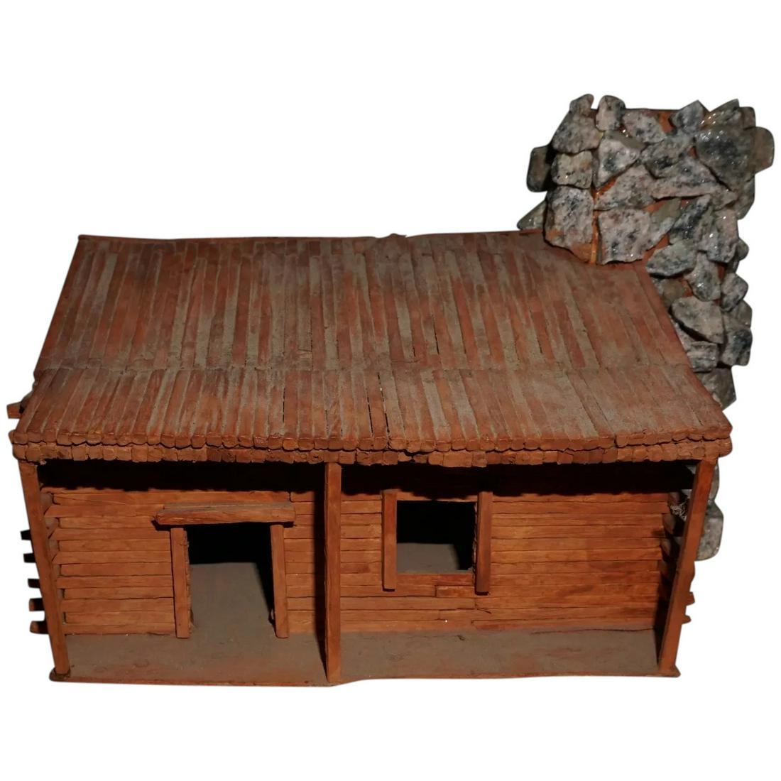 Vintage 1920s Tramp art christmas cottage made of match (1 of 10)