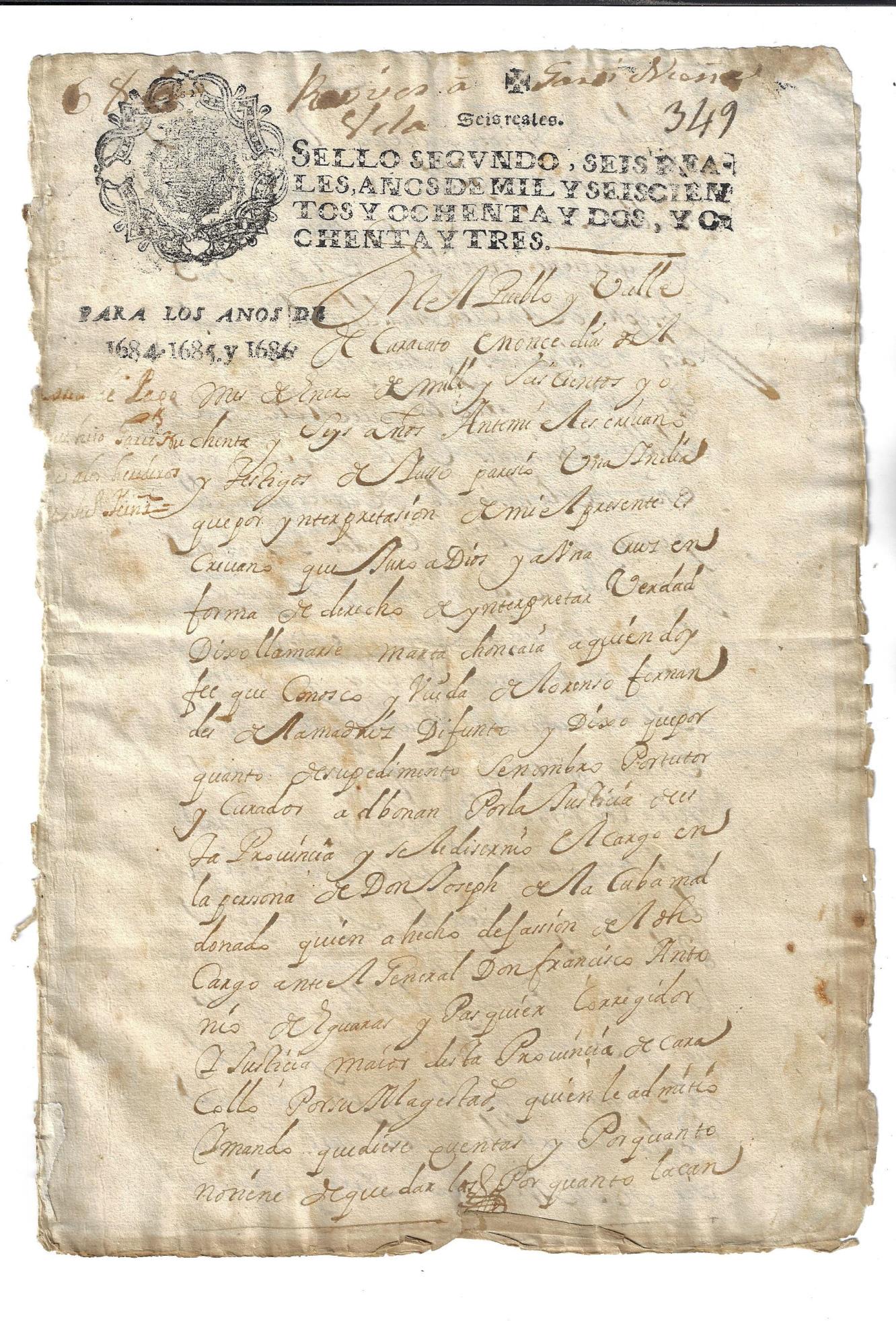 1686 Colonial Peru Land Conveyance Caracato (1 of 2)