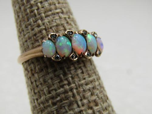 Vintage 14kt Graduated Opal & Diamond Ring, Victorian, (1 of 7)
