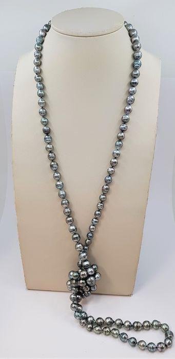 8x10 Shimmering Peacock grey Tahitian pearls - Necklace: Title: 8x10 Shimmering Peacock grey Tahitian pearls - Necklace Description: Necklace of Tahitian pearls, which has been strung especially long so that it can be worn in various ways in order to achiev
