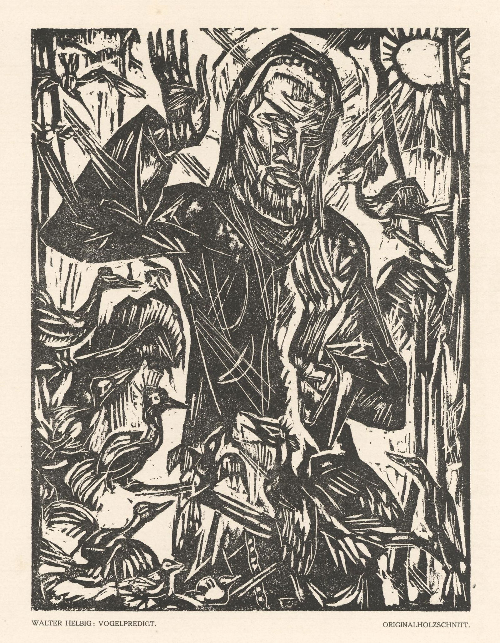 Walter Helbig original woodcut "Vogelpredigt" (1 of 1)