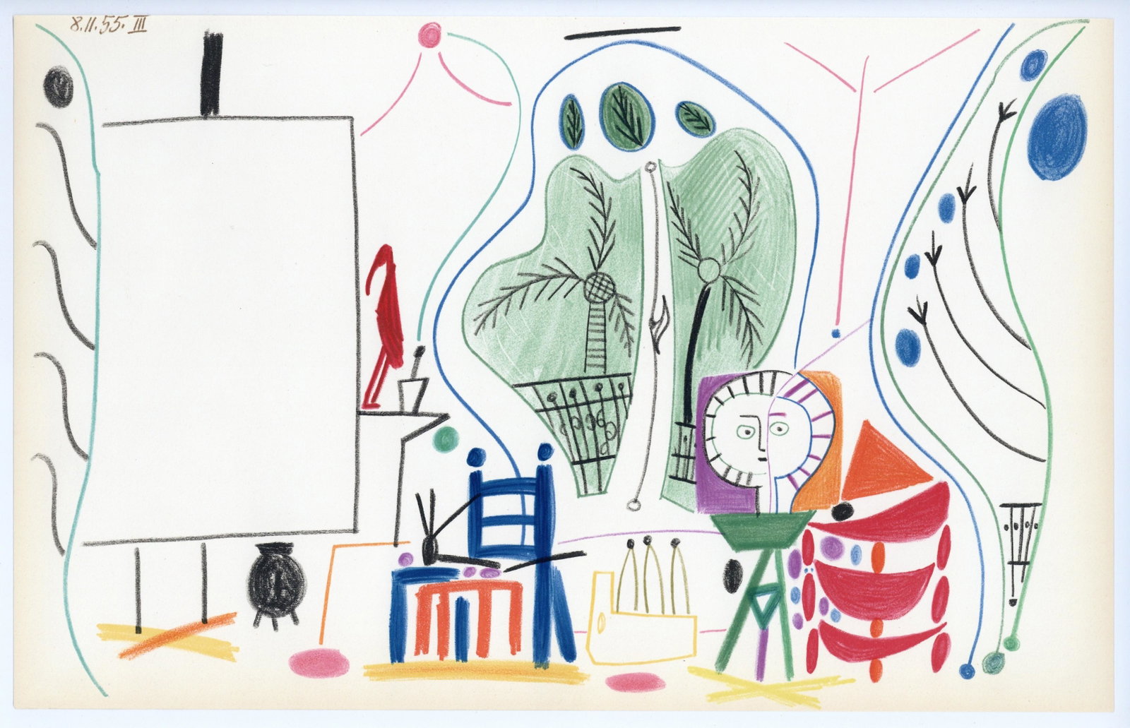 Pablo Picasso lithograph | Carnet Californie: Medium: lithograph (after the the sketch). Executed as a sketchbook drawing during the middle 1950's and subsequently made available by Picasso for publication as a lithograph. This impression was pri