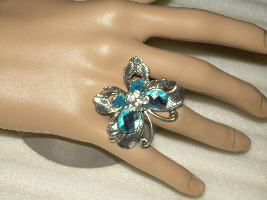 Vintage Adjustable Butterfly Ring With Aqua Marine And (1 of 20)