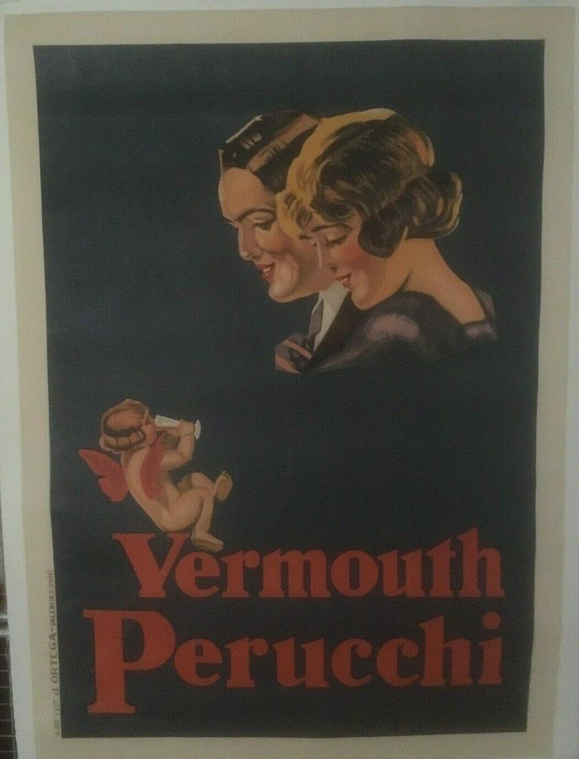 Original Vintage Spanish Vermouth Perucchi Poster Linen (1 of 5)