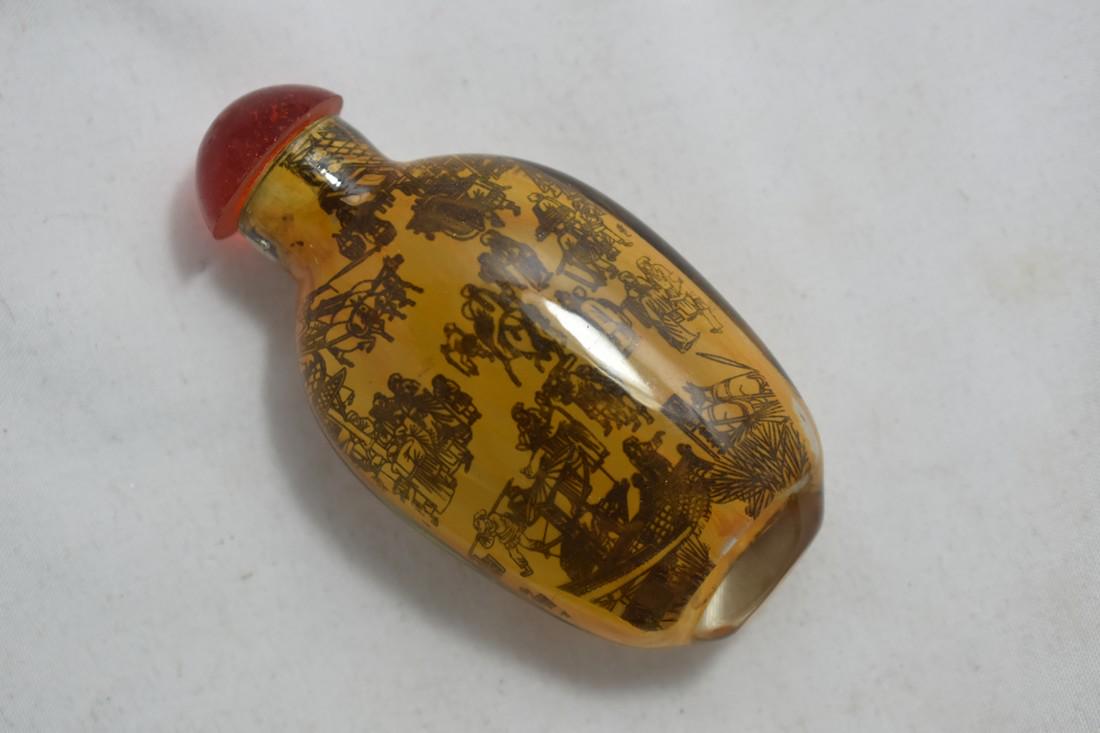 2 1/2" Red Capped Glass Chinese Snuff Bottle, Vintage/ (1 of 3)