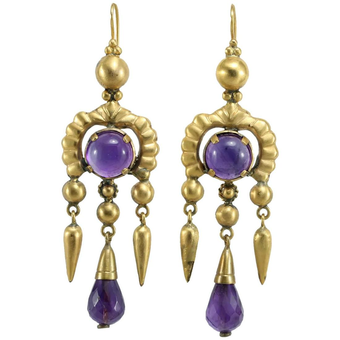 Victorian amethyst 14K gold dangle earrings (1 of 8)