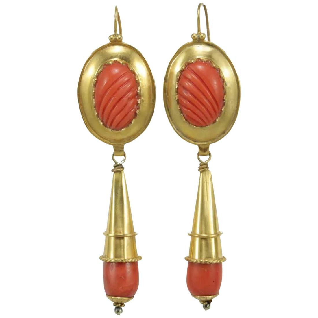 Victorian coral 14K gold dangle earrings (1 of 7)