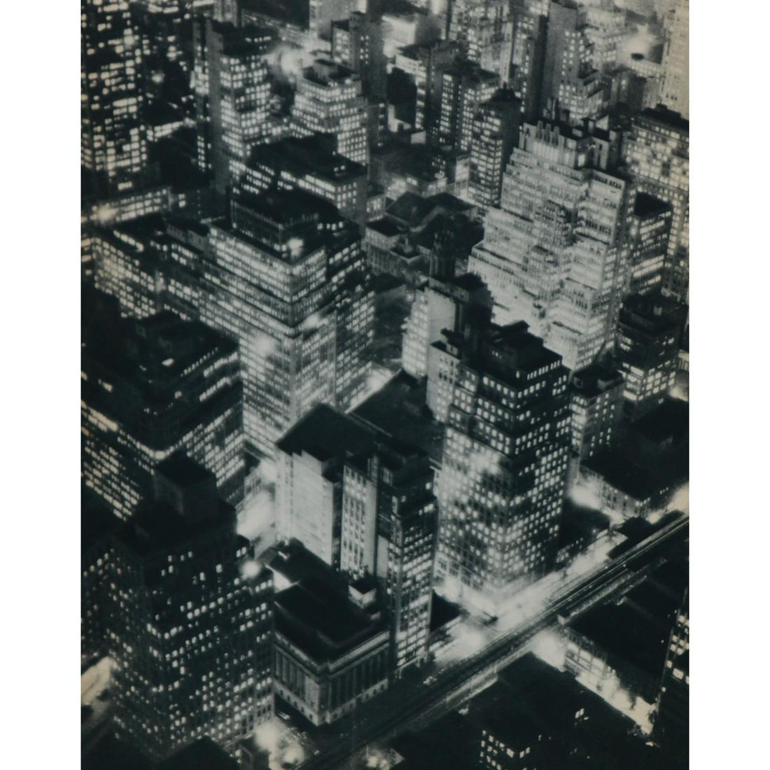 BERENICE ABBOTT - New York at Night: Artist: BERENICE ABBOTT Print Title: New York at Night Medium: Sheet-Fed Gravure Printed in 1930's Printed in the USA Image size approx. 10.5 X 8 inches Berenice Alice Abbott (1989-1991) was an Americ