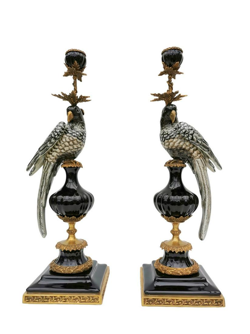 Candelabra - 2 - Parrots - Bronze - Porcelain: Title: Candelabra - 2 - Parrots - Bronze - Porcelain Maker: Unknown Origin: France Date/Period: 2nd half 2th century Materials: Bronze, porcelain Dimensions:Dimensions each:Height: 48 cm / 19.2 inches