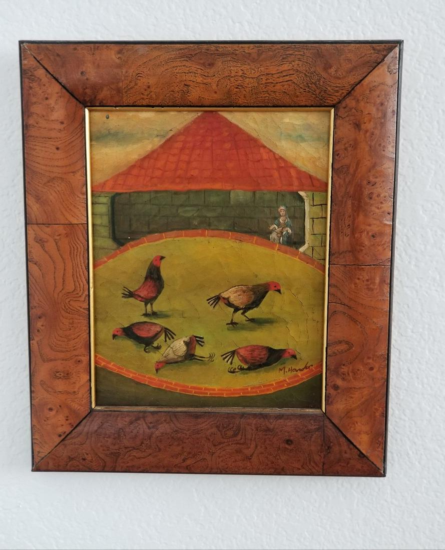Old Dutch Country Poultry Painting: Title: Old Dutch Country Poultry Painting Maker: Signed Origin: Neitherland Date/Period: 1700-1800s Materials: Painting on board Size:14 x 12 x 1 inches Description: From 1700s - 1800s, this is an old