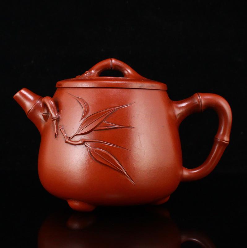 Chinese Yixing Zisha Clay Bamboo Teapot w Artist Signed (1 of 7)