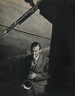 WILLIAM CLAXTON - Stan Getz: Artist: William Claxton Title: Stan Getz Medium: Photogravure, 1961, Germany (THE JAZZ LIFE) Dimensions: 8.5x10.85" Description: Heat Wax Mounted on 12x16" Conservation Board Artist Bio: William James