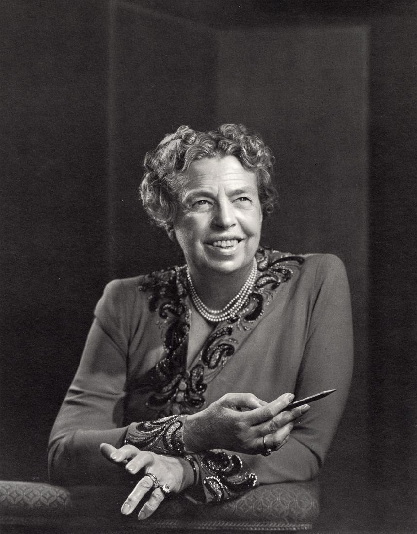 YOUSUF KARSH - Eleanor Roosevelt 1955: Artist: Yousuf Karsh Title: Eleanor Roosevelt, 1955 Medium: Photo Litho, 1983, Switzerland Dimensions: 7.6x9.7" Description: Heat Wax Mounted on 11x14" Conservation Board Artist Bio: Yousuf Karsh (190