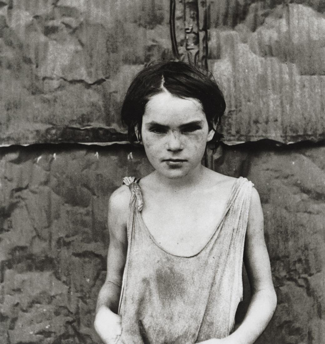 DOROTHEA LANGE - Damaged Child, Oklahoma, 1936: Artist: Dorothea Lange Title: Damaged Child, Shacktown, Elm Grove, Oklahoma, 1936 Medium: Duotone Photo Litho, 1982, Hong Kong Dimensions: 7.45x7.85" Description: Heat Wax Mounted on 11x14" Conservati